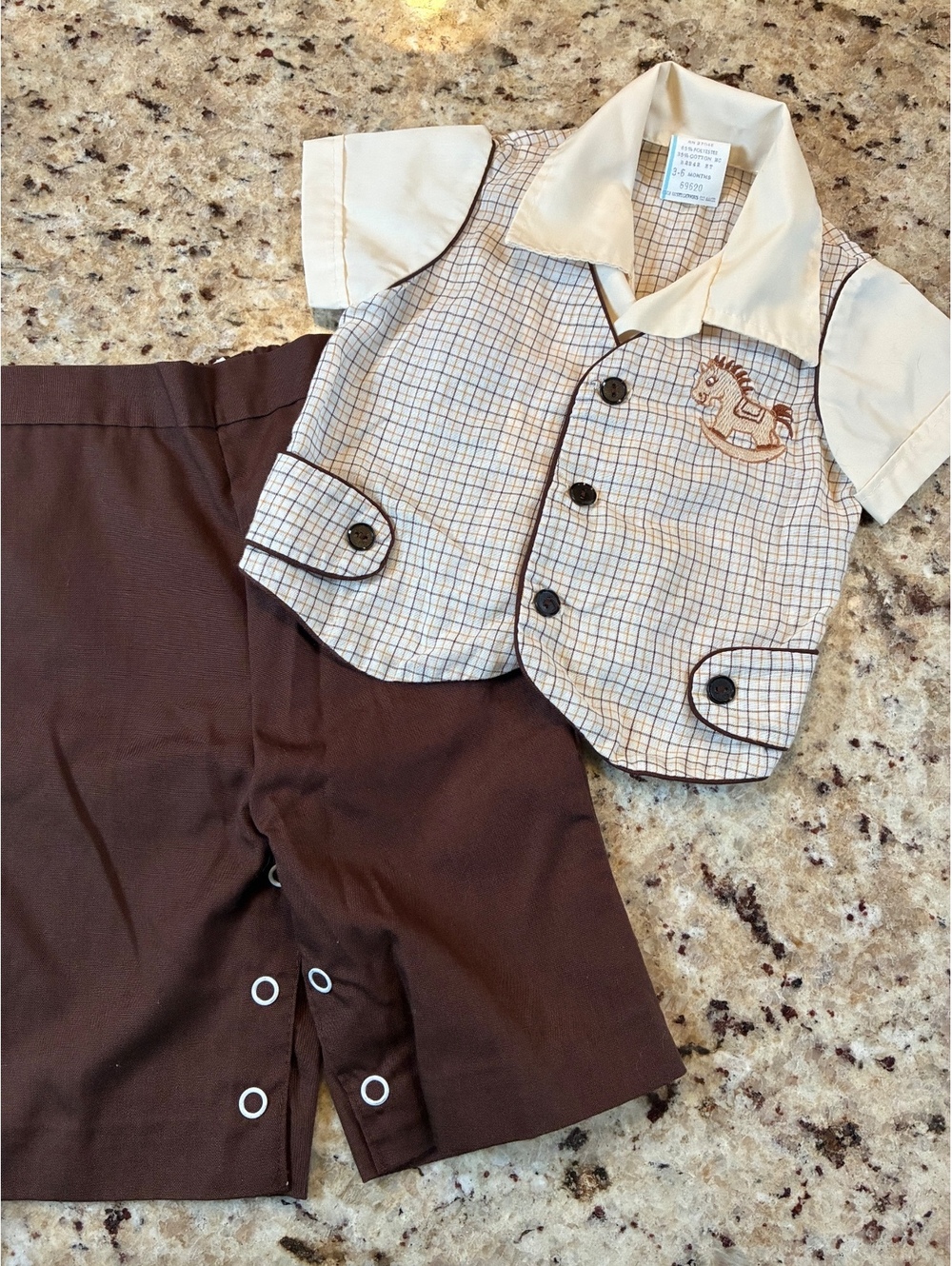 Vintage Baby 2-piece outfit set with plaid vest shirt and brown pants